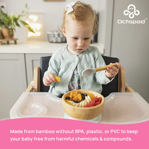 Abiie Octopod Bamboo Baby Bowl Set for 4 Months and Up – Mess-Free High Chair Suction Bowl with Spoon for Toddlers and Kids - Ergonomic Baby Feedi...