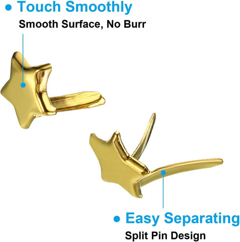 PATIKIL 8 x 10 mm Brads for Paper Crafts, 100 Pcs Metal Star Paper Fastener for Art Crafting Projects, and DIY Decorative Scrapbooking, Gold...