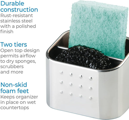 iDesign Forma Polished Stainless Steel Sink Organizer Set with Sponge and Scrubby - 3.1" x 4" x 3.1"...