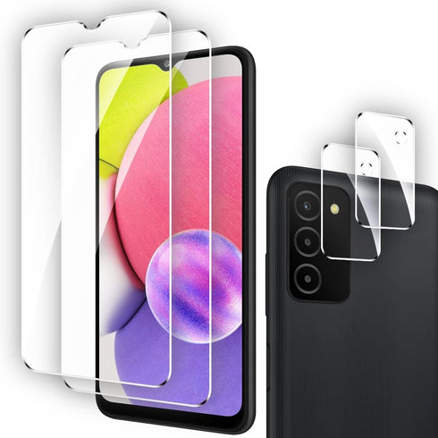2+2 Pack Tempered Glass Screen Protector for Samsung Galaxy A03S 5G with Camera Lens Protector,Ultra HD, 9H Hardness,Case Friendly...