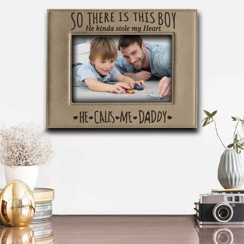 BELLA BUSTA- So There is This Boy He Kinda Stole my Heart, He Calls me Daddy-Daddy and Me-Father's Day Gift-Father and Son-Engraved Leather Pictur...
