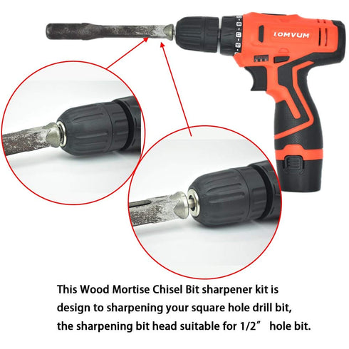 Woodworking Square Hole Drill Bit Sharpener Mortise Chisel Bit Sharpening Tool Up to 1/2" Bit Grit #220/600-2Pack...