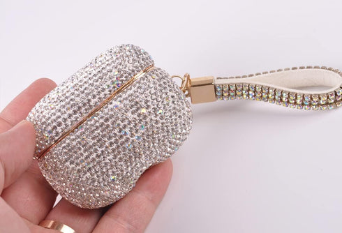 Sparkly Diamond Case for AirPods Pro 1&2 Generation with Keychain, Shockproof Protective Premium Bling Rhinestone Cover Skin Compatible with AirPo...