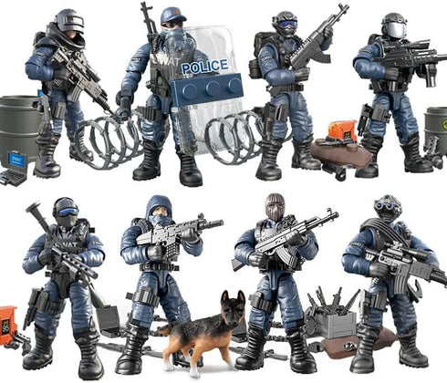 Special Forces Mini Military Action Figure with Weapons and Accessories Building Blocks Playset, 8 PCS Multiple Movable Joints SWAT Police Figure,...