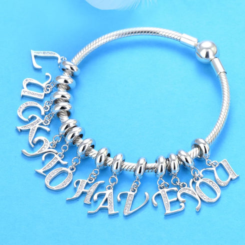 925 Sterling Silver Letter Charm Initial A-Z Charm Alphabet Crystal Anniversary Word Birthday DIY Family Charm for Pandora Charm Bracelet...
