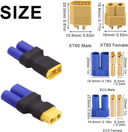 EC5 to XT60 Adapter,XT60 to EC5 Connector without Wires RC LiPo Battery Connectors (EC5 to XT60 Male & Female Adapter)...