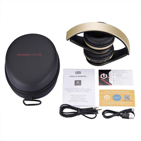 PowerLocus Wireless Bluetooth Over-Ear Stereo Foldable Headphones, Wired Headsets Rechargeable with Built-in Microphone for iPhone, Samsung, LG, i...