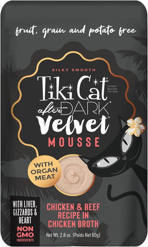 Tiki Cat After Dark, Velvet Mousse, Chicken & Beef Recipe in Chicken Broth, Grain & Potato Free Formula, with High Protein & Nutrient Dense Blende...