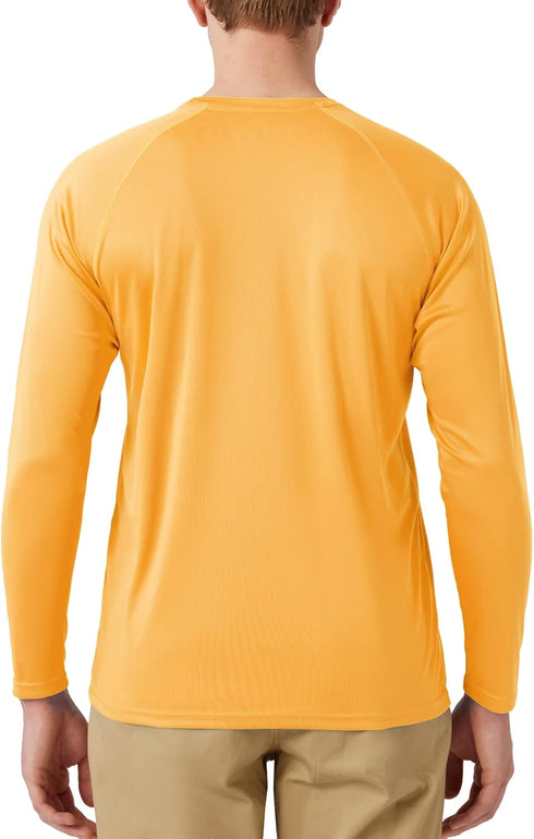 Men's UPF 50+ Rash Guard Swim Shirt Long Sleeve Moisture Wicking Quick Dry Lightweight Wrinkle-resistant Fishing Running, Honey Yellow, Large...