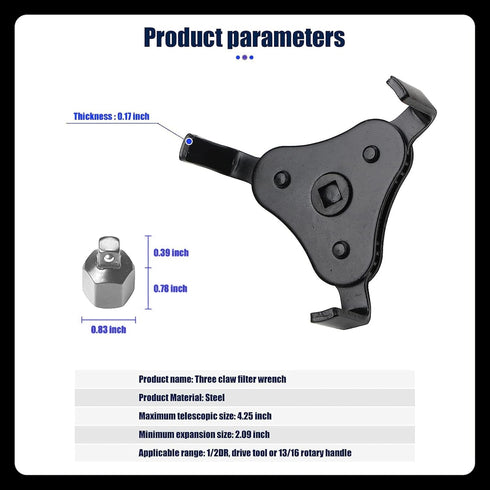 1 Pack Oil Filter Wrench, Adjustable 3 Jaw Oil Filter Wrench, Universal Oil Filter Removal Tool for 2"-4.2" Diameter Oil Filter (Black & White)...