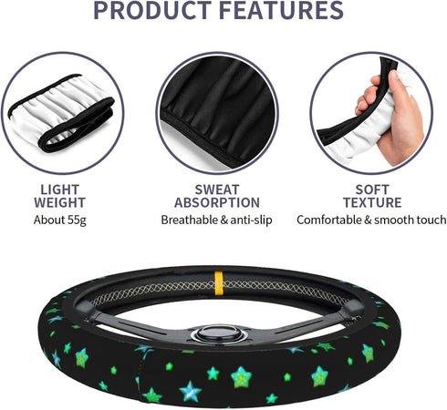 Green Star Steering Wheel Cover Car Accessories for Women Men Auto Non Slip Wheel Covers Protector Universal 15 Inch...