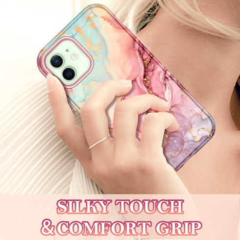 Btscase for iPhone 12 Case/iPhone 12 Pro Case, Heavy Duty Three Layer Marble Shockproof Full Body Rugged Hard PC+Soft TPU Bumper Drop Protection W...