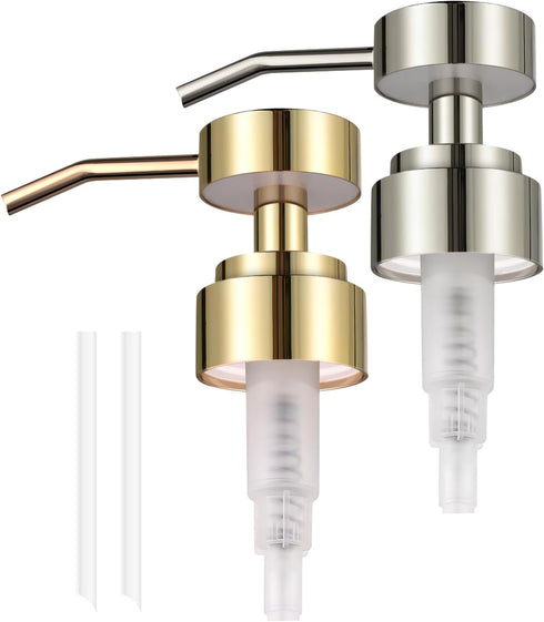 Stainless Steel Soap Brushed Nickel Dispenser Pump Replacement Bathrooom Countertop for Hand Wash &Soap, kitchen dish soap, syrup (Gold+Brushed Ni...