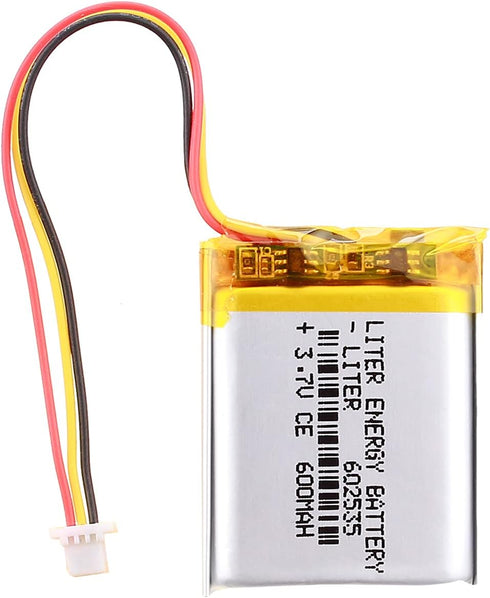 3.7V Lipo Battery 600mAh Rechargeable Lithium ion Polymer Battery 602535 Lithium Polymer ion Battery with SH 1.0-3P Connector...