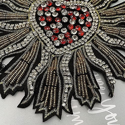 Yikko 3 Pieces Beaded Rhinestone Patches Love Heart Star Bee Fabric Applique Iron on Patches for Jeans, Jackets, Clothing, Scrapbooking Handbag Sh...