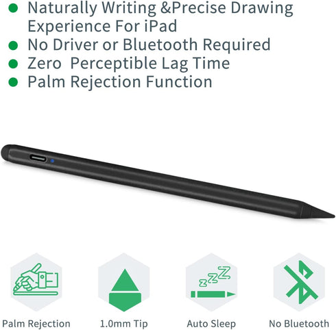 iPad 8th/9th/10th Generations Pencil Stylus with Fast Charging Tilt Function Palm Rejection iPad Pen Compatible with Apple Pencil Pro for iPad Pro...