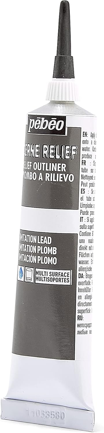 Pebeo Vitrail, Cerne Relief Dimensional Paint, 37 ml Tube with Nozzle - Imitation Lead, 1.25 Fl Oz (Pack of 1)...