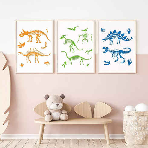 3pcs Dinosaur Skeleton Stencil Template Stegosaurus Triceratops Tyrannosaurus Rex Stencils 11.8×11.8inch with Paint Brush Dinosaur Footprint Stenc...