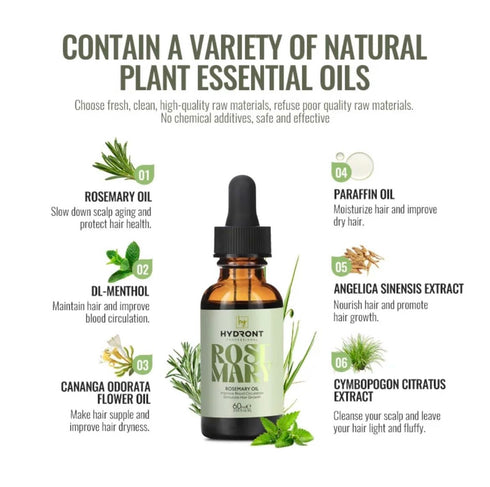 Hydront Rosemary Oil, 2 Fl Oz, Hair Growth Oil, Paraben-Free, Scalp and Hair Strengthening Oil for All Hair Types...