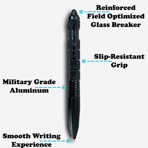 Uzi Tactical Pen with CuffKey in the Cap, Refillable Ultra Durable Aircraft Aluminum Ballpoint Pen Writing Tactical Pen Self Survivor Pen (Black)...