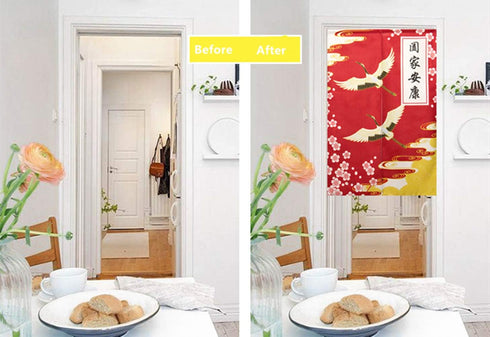 Door Curtain Japanese Noren Curtain Cotton Linen Handcrafted Blackout Doorway Curtain Panel Chinese Characters Lucky and Fortune Cat 29" x 35"...