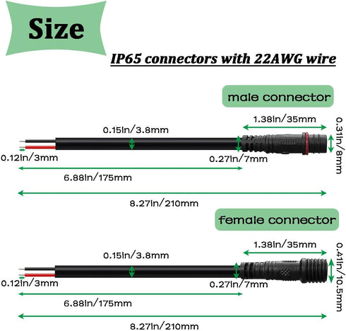 mxuteuk 6 Pairs 22AWG 2 Pin Electrical Connector,5.87in/15cm Wire Waterproof Male Female Connector,for LED Strip,Car,Truck,Boat...