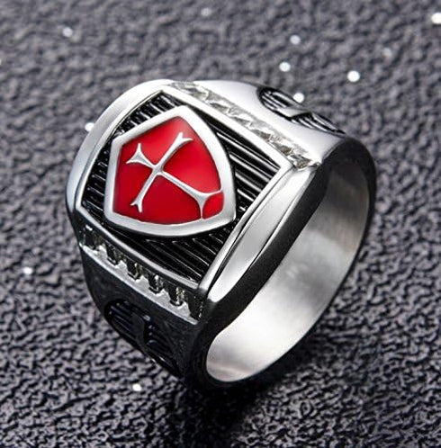 Men's Stainless Steel Ring Knight ring Templar Ring biker Crusader Cross masonic Red Size 10...