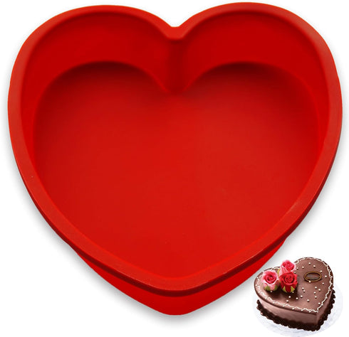Silicone Heart Shaped Cake Pans,9 Inch Silicone Cake Pan for Baking, Heart Molds Silicone Non-Stick (Red-1PCS, 9 INCH)...