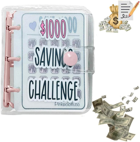 Savings Binder $1000 Savings Challenge Reusable Budget Book with Cash Envelopes Frosted Cover Money Organizer for Cash Savings Challenges Notebook...
