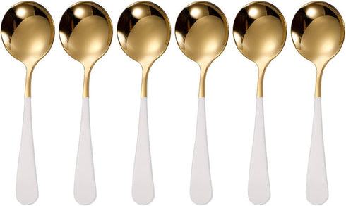 Soup Spoons Stainless Steel 304 Stainless Steel Round Head Spoons Modern Thick Short handle 304 Stainless Spoons Used for Soup, Grain, Dessert, Fr...