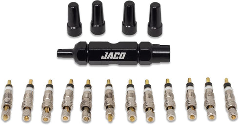 JACO Presta Valve Core Repair Kit for Bike Tires | with (12X) Replacement Valve Cores, (4X) Valve Caps, and Valve Removal Tool...