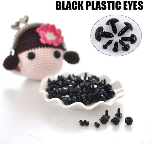Swpeet 190Pcs Black Assorted Sizes Plastic Safety Eyes and 10 Pcs Noses Set for Doll, Puppet, Plush Animal Making and Teddy Bear...