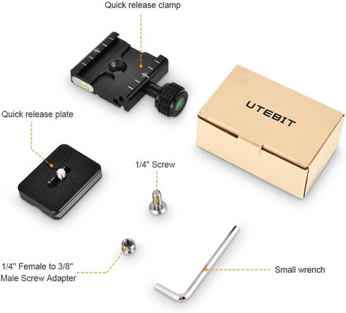 UTEBIT 50mm Arca Swiss Quick Release Plate, Aluminum QR Clamp Adapter Set with 3/8"&1/4" Screw Hole, Built-in Bubble Level Compatible with Manfrot...