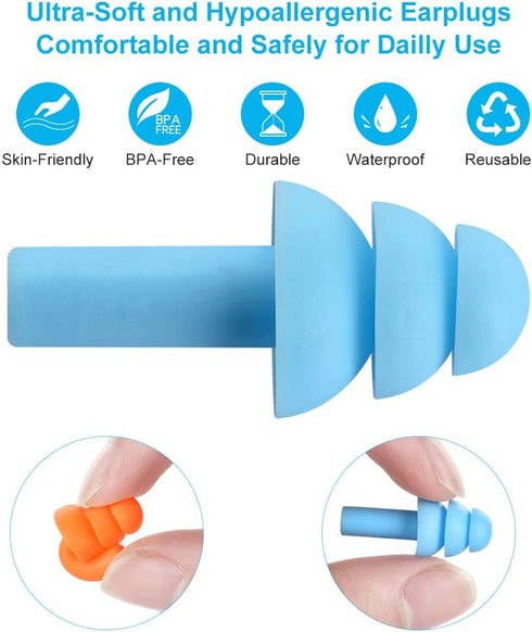 3+2 Pairs Reusable Super Soft Silicone Earplugs, Comfortable Ear Plugs That can Quickly Eliminate Noise, Suitable for Swimming, Sleeping, Snoring,...