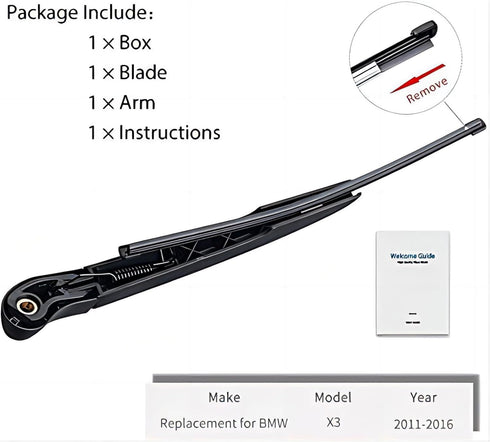 Replacement for BMW X3 F25 2011-2017, Rear Windshield Wiper Arm Blade Set - OTUAYAUTO Factory OEM Style...