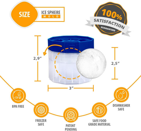 Ice Ball Molds Maker - 2 Pack Sphere Molds - 2.5 inch Round Ice -Slow Melting Ice for Whiskey Bourbon and Cocktails -...