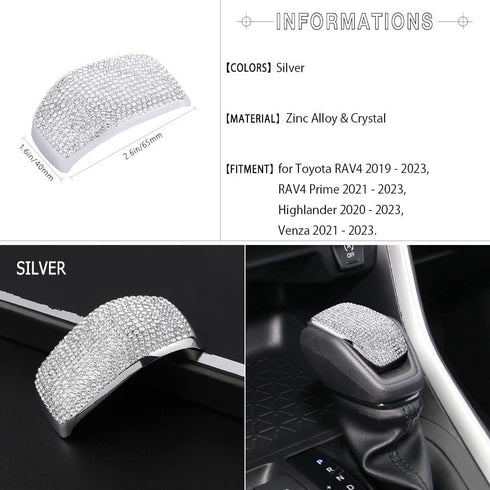 1797 for Toyota RAV4 Accessories Highlander Venza Bling Gear Shift Knob Cover Shifter Lever Cap Car Interior Trim Silver Crystals...