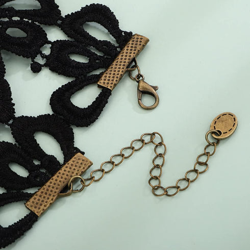 Chargances Stempunk Long Tassle Beaded Necklace Halloween Goth Black Lace Rhinestone Choker Collar Costume Party Prom Vampire Collar for Women and...