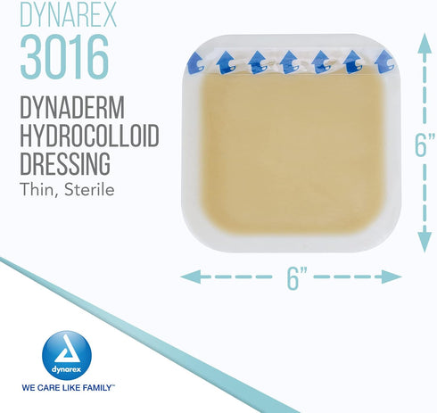 Dynarex DynaDerm Hydrocolloid Dressings, Sterile Moist Bandages Used for All Kinds of Wounds, 6" x 6", Thin & Latex-Free, Peel-Down Patches - 1 Bo...