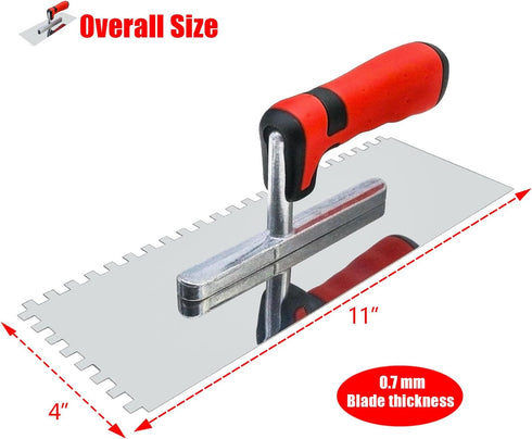 Tile Tools Stainless Steel Square Notched Trowel (11" x 4", Notch Size: 1/4") Masonry Hand Kit for Wall Floor Tiling Installation...