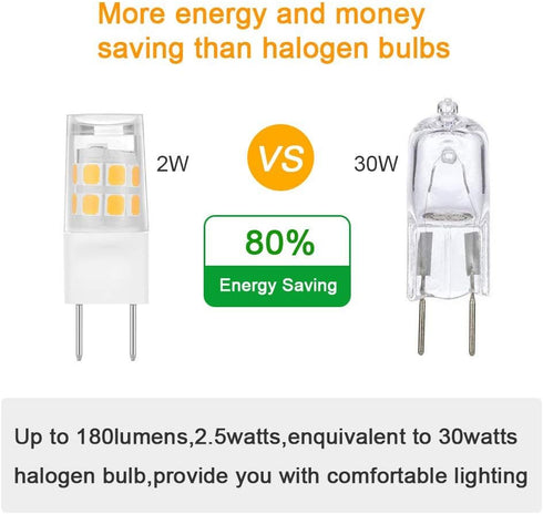 5 Pack-T4 JCD Bi-Pin G8 2Watt LED Light Bulbs Warm White JCD Type T4 G8 Under Cabinet Puck Lamp 120 Volt Undercabinet Microwave Oven Stove Top Kit...
