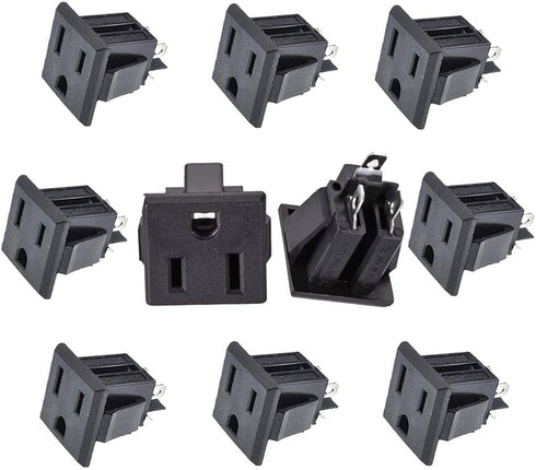 Panel Mount Outlet Power Socket 10Pcs US Plug 3 Pins AC 15A 125V Panel Screw Mount Type Female Connectors Adapter Black...