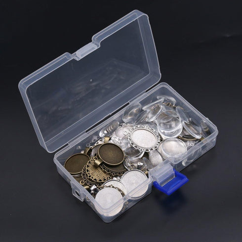 Glarks 64-Pieces Pendant Set, 16Pcs Oval Pendant Trays and 16Pcs Round Bezels with 32Pcs Glass Cabochon Round Clear Dome Tiles for Crafting DIY Je...