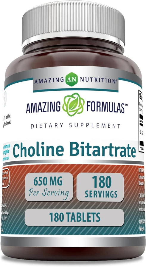 Amazing Formulas Choline Bitartrate Supplement | 650 Mg | 180 Tablets | Non-GMO | Gluten-Free | Made in USA...