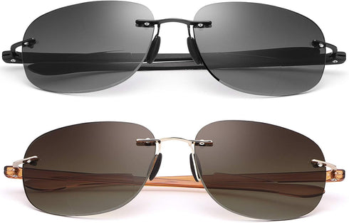 2 Pairs Rimless Bifocal Reading Glasses UV400 Protection Sunglasses Blue Light Blocking Lightweight Sun Readers for Unisex Men Women Outdoor Drivi...