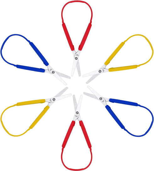 Loop Colorful Grip Scissors Loop Handle Self-Opening Adaptive Cutting Scissors for Children and Adults Special Needs, 8 Inches(Yellow, Red, Blue,6...