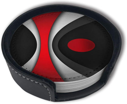 Black In Modern Abstract Red Drinks Coasters With Holder, Suitable For Kinds Of Cups, Set Of 6...
