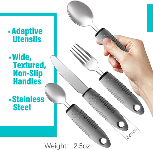 Adaptive Utensils, Adaptive Utensils 4pcs for Hand Tremors,Elderly, Arthritis,Parkinsons-Built Up Utensils for Adults–Easy Grip Aids Handle–2.5oz ...
