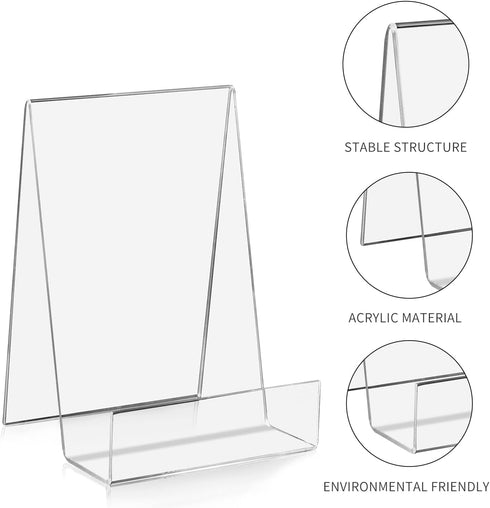 ZOEY Acrylic Book Easel Stand with Ledge Clear Easels Plate - 5 Pack for Books Display, Music Sheets, Artworks, CD, Tablet Holder (Small)...