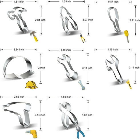 Construction Tool Cookie Cutter Set of 9 - Hammer Pliers Screwdriver Safety Helmet Hard Hat Wrench Spanner Drill Scissor Hardware Tools Cookie Cut...